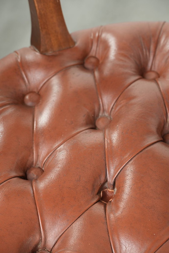 Image 1 of 2 x Swivel English Style Cowhide Leather Chesterfield Office Chairs in a Beautiful Brown Color