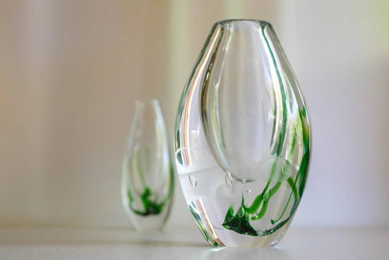 Image 1 of Seaweed & Fish Vases by V. L. Kosta, Set of 2