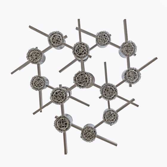 Image 1 of Geometric chrome and crystal chandelier, Gaetano Sciolari, Italy, 1970s