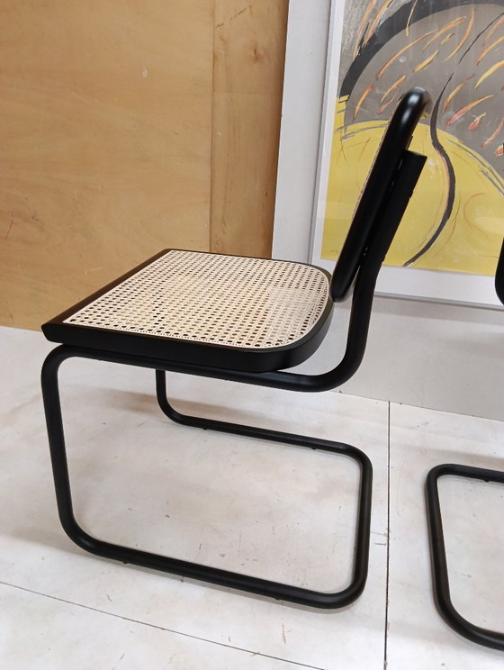 Image 1 of ALIVARMVSEVM 104. SET of 2 CESCA B32 Chairs (NEW) in Black Frame Limited Edition 