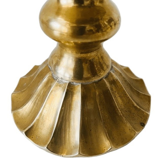 Image 1 of Bol vintage en laiton sur pied, motif fleur de lotus, années 1950