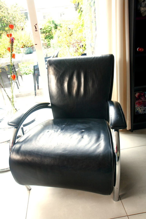 Image 1 of Zwei Molinari-Sessel, Modell Accademia, schwarzes Leder