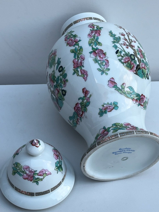 Grande Vaso Coperchiato Limoges 38cm Ulysse Paris Peonie, Vasi, Porcellana, Verde (foto 8 di 8)