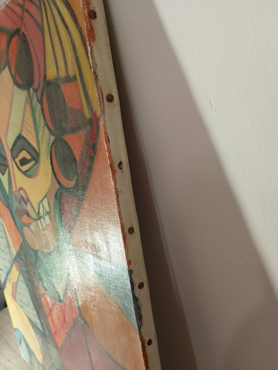 Image 1 of Neo-Cubist oil portrait on canvas, signed Calezis, Provençal school, Aubagne, Marseille, France, 1970