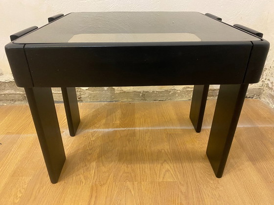 Vintage Meblo Yugoslavia Nesting Side Table, Smoked Glass, 1970s – Frattini Style – Wood (photo 3 of 15)