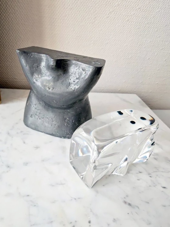 Image 1 of Sculpture Anthropomorphe Monumentale Visage Hybride Cristal Massif Métal Brut 11kg Design Moderniste Brutaliste 2e Moitié XXe