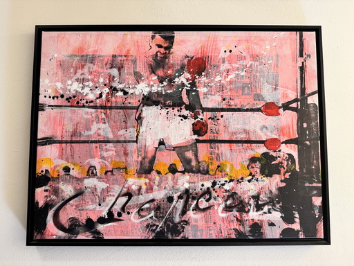 Ronald Chapeau - "The Greatest 1" - Muhammad Ali - Technique mixte sur toile encadrée
