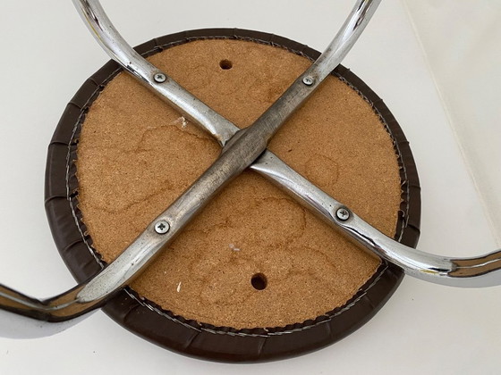 Image 1 of Vintage brown stool with chrome frame, 1970s