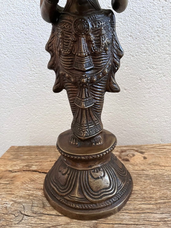 Image 1 of Groot vintage messing Deepalakshmi-beeld / olielamp – 45 cm (3,5 kg)