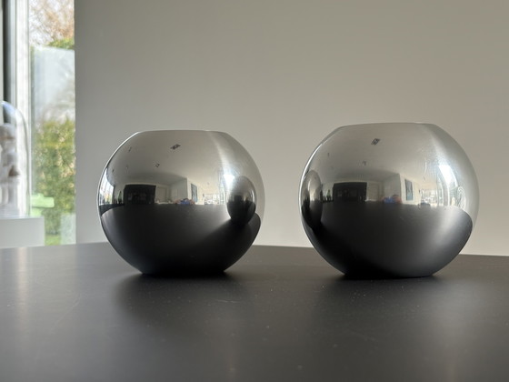 Image 1 of Porte-bougies chauffe-plat vintage Ikea en acier inoxydable Nässjö, lot de deux