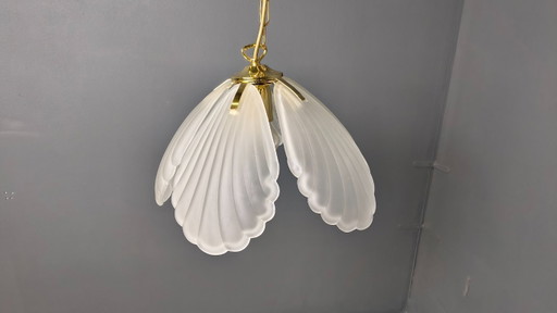 Vintage Italiaanse kroonluchter van glas en messing, jaren 70.