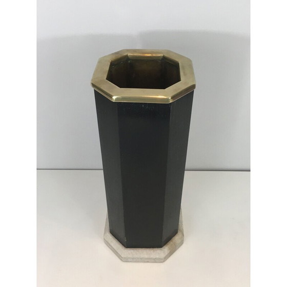 Image 1 of Vintage umbrella stand in blackened wood, brass and marble, 1950