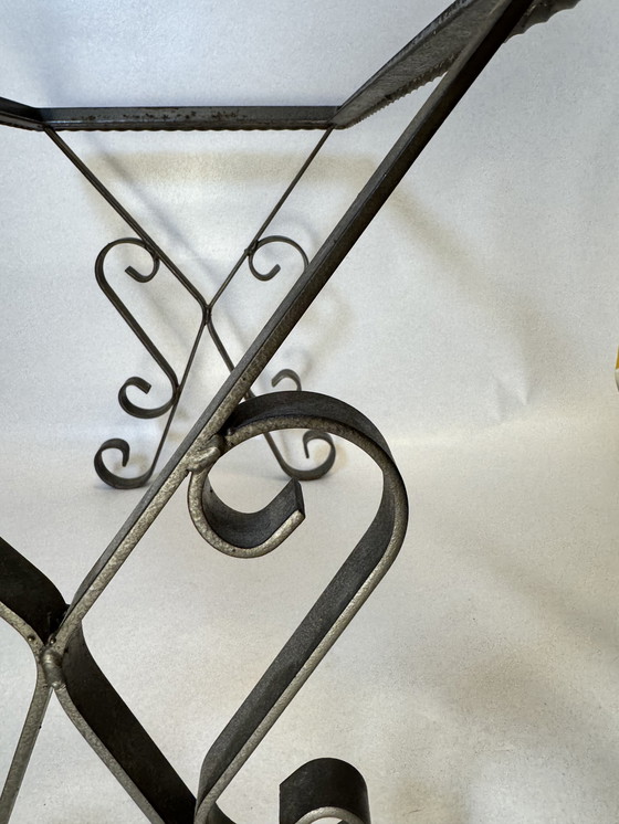 Image 1 of Set of 2 vintage mosaic tables + additional wrought iron base