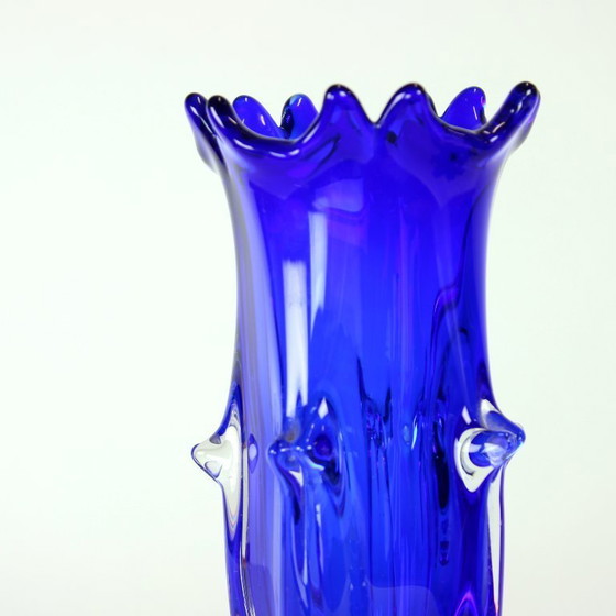 Image 1 of Cobalt Blue Art Glass Set By Jaroslav Taraba For Lednické Rovne, Czechoslovakia, 1960s
