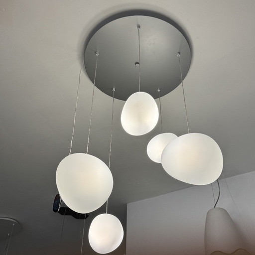Lustre moderne à 5 suspensions, en méthacrylate blanc, motif cascade de galets – kroonluchters, Metal, Plastic