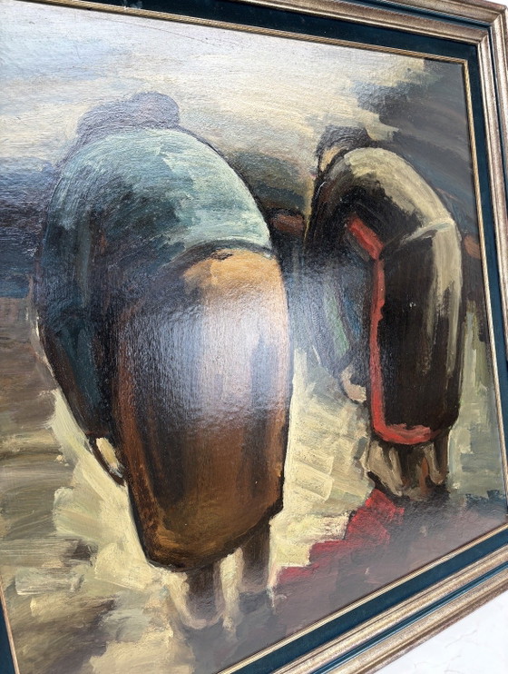 Image 1 of Painting of two bowing women - artist Henri de Cocker