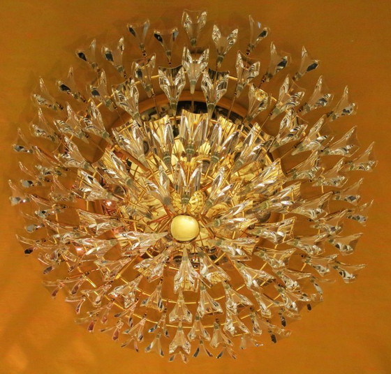 Image 1 of Plafonnier Stilkronen en laiton doré et cristal, Italie, années 1970