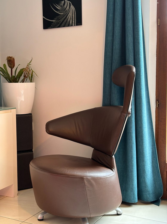 Image 1 of Poltrona Biki di Toshiyuki Kita per Cassina, in pelle marrone cioccolato, girevole, pezzo da collezione.