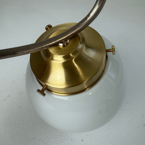 Image 1 of VINTAGE BRASS & OPALINE WALL LIGHT