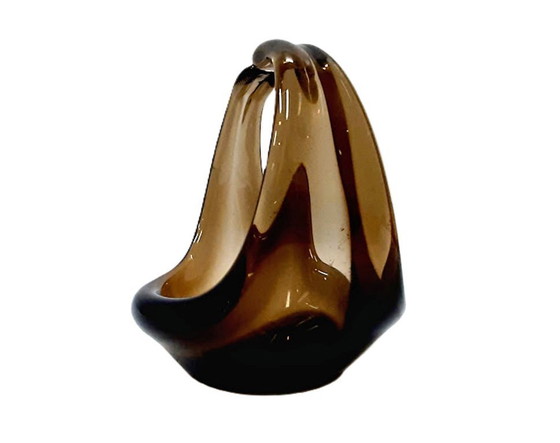 Image 1 of Ciotola per caramelle vintage, vetro fumé, a forma di cestino