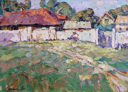 Peinture à l'Huile Originale Paysage Rural Vie de Village Été Campagne Jour Ensoleillé
