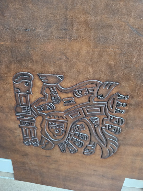 Image 1 of Set van 4 Vintage Leren Wandpanelen/Meubelinzetten Stijl Angel Pazmino 