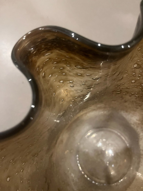 Shishi Vase of corrugated glass, transparent brown, 30-25 cm (photo 4 of 5)