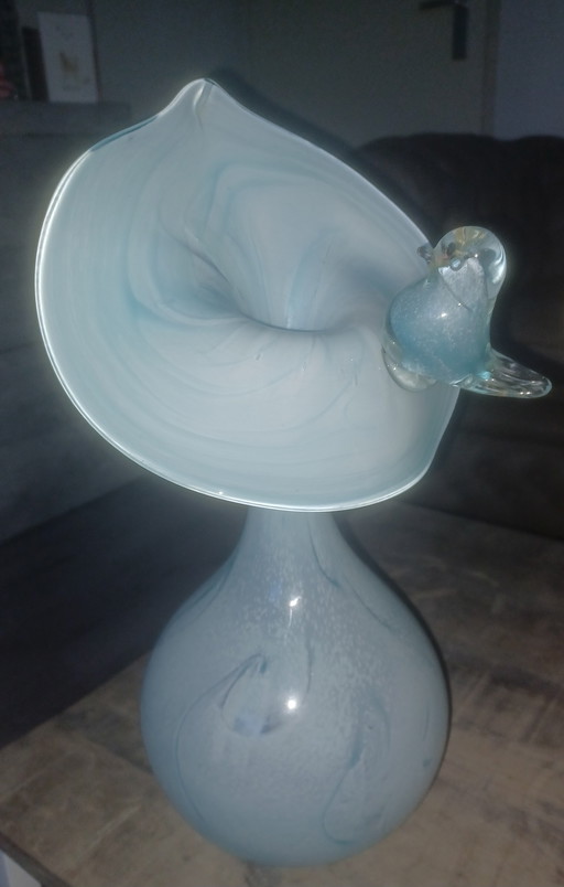 Vase de 39 cm avec oiseau, fabriqué par Rötische Glashütte Linz, Allemagne