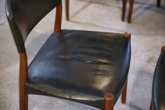 Image 1 of Ensemble de 6 chaises Ejner Larsen et A. Bender Madsen pour Willy Beck design scandinave en cuir et palissandre 1960's