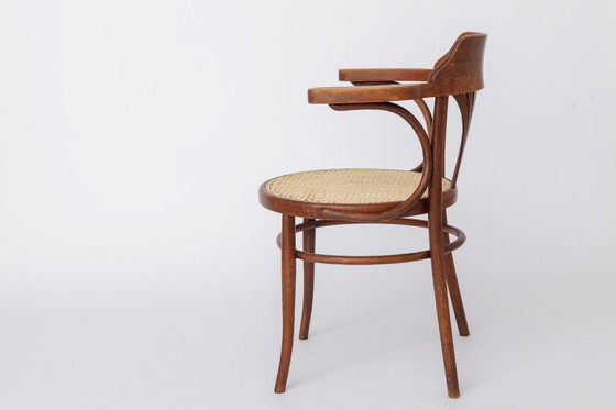 Image 1 of Vintage Bentwood Chair by Fischel Austria 1940s-1950s | Restored Beech Wood & New Rattan Seat | Desk or Dining Chair