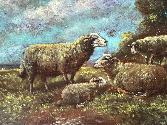 Paul Schouten (1860–1922). Peinture originale signée « Moutons ». Huile sur panneau. – Peintures et dessins (photo 3 of 7)