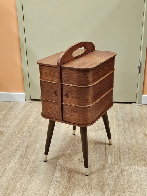 Vintage Teakfineer Naaikastje Naaibox Naardoos – nachtkastjes, Wood