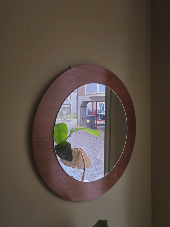 Image 1 of Miroir rond vintage Placage teck