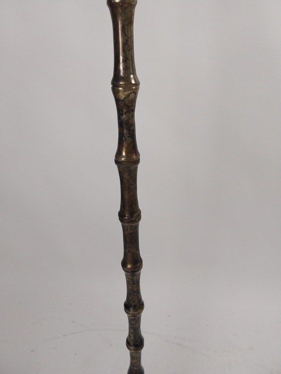 Image 1 of 1 x lot de 2 lampadaires en métal imitation bambou avec abat-jour cocon ELGO. Années 1970