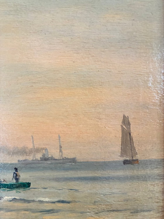 Antique Signed Sailing Ship Seascape Oil Painting – Paintings & Drawings, Wood (photo 9 of 26)