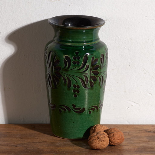 Vintage Glasierte Keramikvase – Mitteleuropa, circa 1950