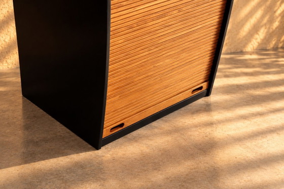 Vintage filing cabinet | office cabinet | 1960s | tambour door, Wood, Black (photo 3 of 8)