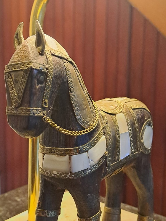 Unieke Vintage Indiase Marwari Paard Tafellamp – Handgesneden – Tafellampen, Other (photo 4 of 11)