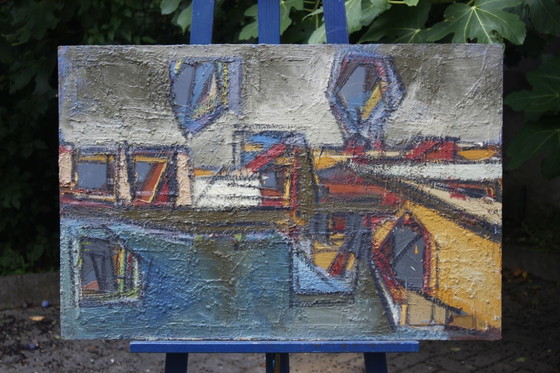 Image 1 of Jean Besnard (1922-2007) Huile Sur Panneau Abstraction Architecturale 1972