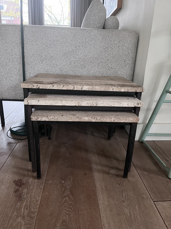 Image 1 of Travertin natuursteen set nid bijzettafeltjes