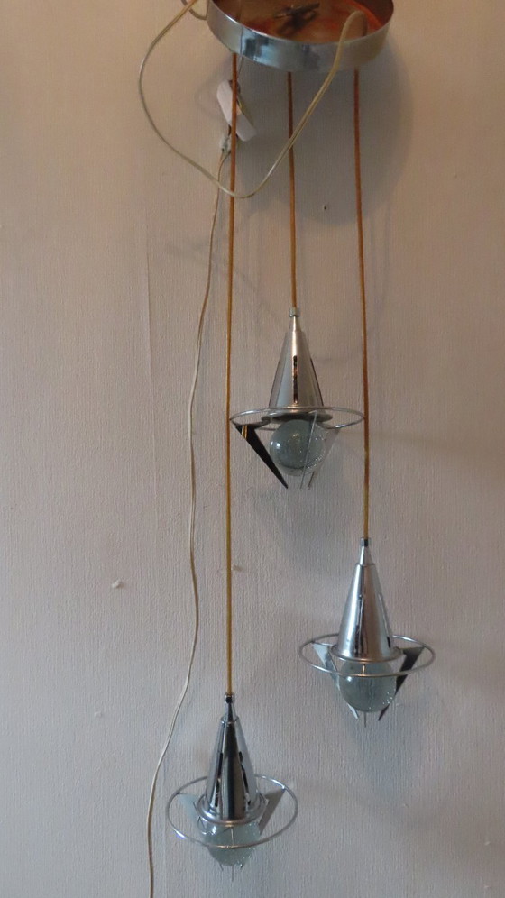 Image 1 of Lampada a sospensione vintage a cascata con 3 sfere di vetro