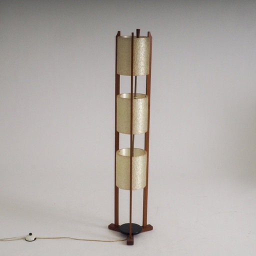 Mid-Century Modern vloerlamp met 3 lagen, gemaakt van glasvezel en hout. – vloerlampen, Fiberglass
