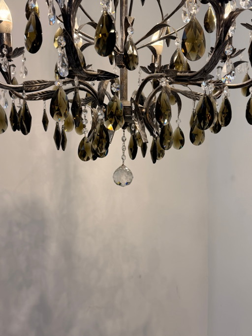 Lustre vintage en cristal avec pampilles en verre fumé – kroonluchters (photo 2 of 7)
