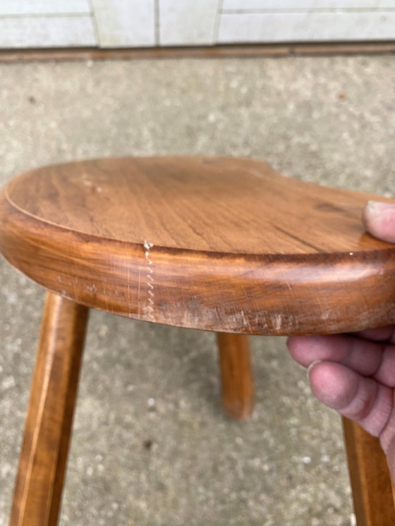 Image 1 of Rustic Brutalist tripod wooden stool 1950