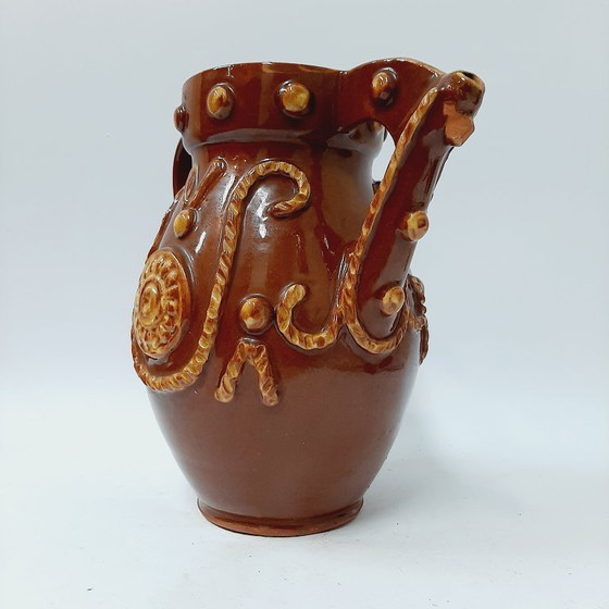 Image 1 of Großer, antiker, braun glasierter Keramikkrug