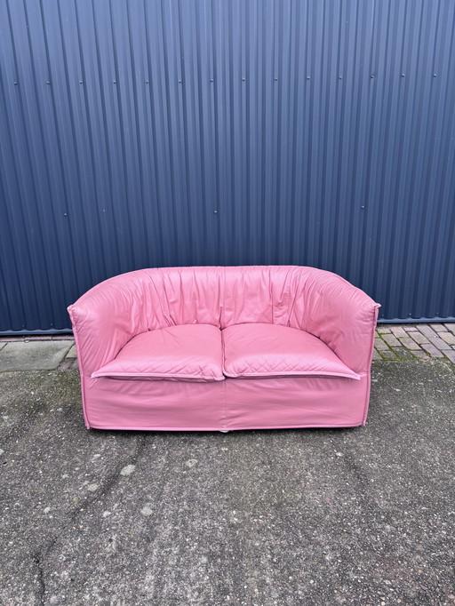 Vintage Leather Two Seater Italian Design Pink