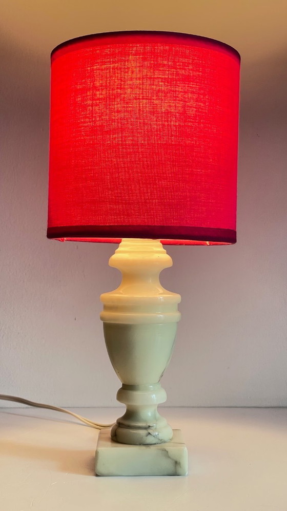 Image 1 of Vintage Marble and Fuchsia Fabric Lamp