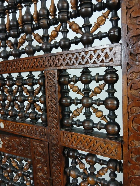 Image 1 of Paravento siriano dei primi del XX secolo intarsiato con madreperla