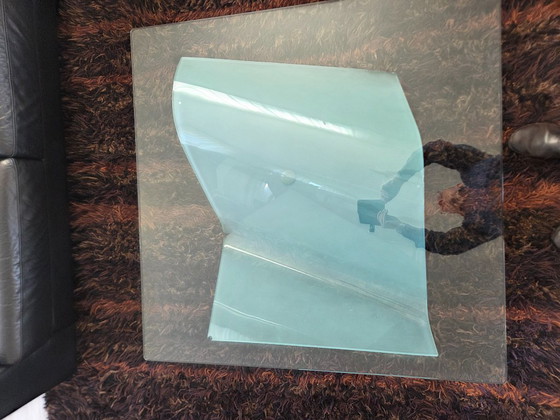 Image 1 of Vintage Glass Coffee Table Feuillet Blanc