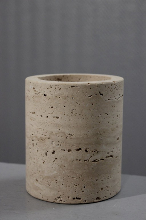 Vase rouleau vintage en travertin Italie design 1970s style Fratelli Mannelli